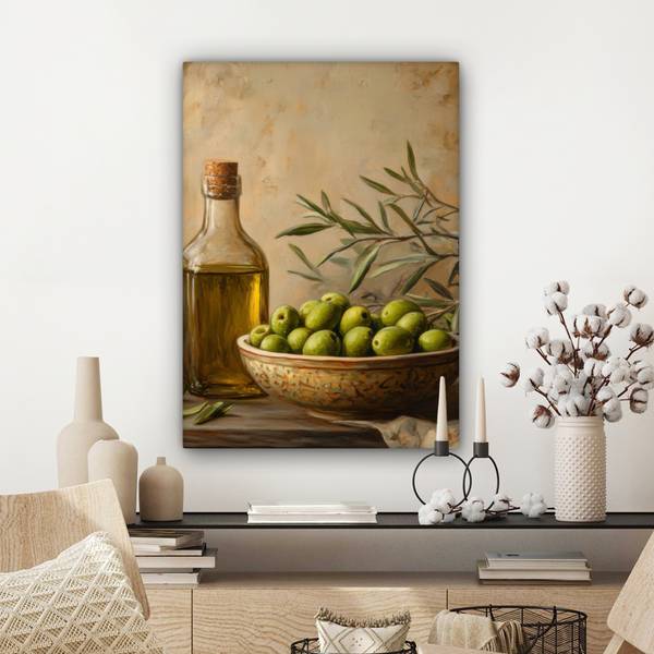 LEINWANDBILD Oliven Grün - Baumwollstoff - 60 x 80 x 2 cm