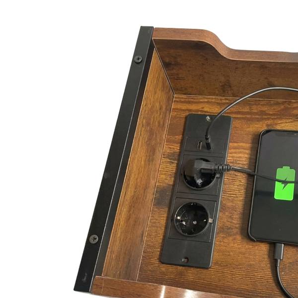 Table d'appoint avec prise Noir - Marron