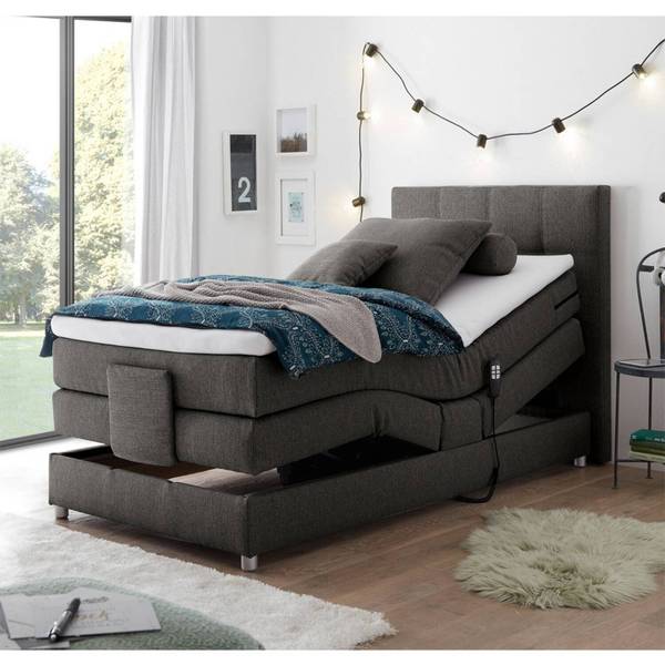 Boxspringbett MANAUS-09-1 Grau - Webstoff - 130 x 112 x 208 cm