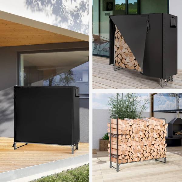 Kaminholzregal Aussen Metall Schwarz - Metall - 36 x 123 x 123 cm