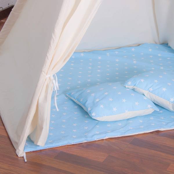 Kinderzelt Kinder Tipi 160x120x100cm Blau - Weiß - Naturfaser - Massivholz - 120 x 160 x 100 cm