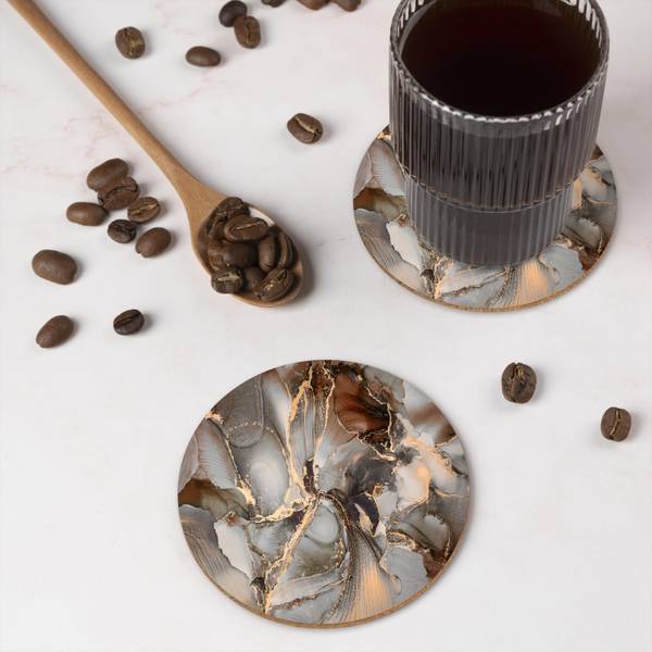 GLASUNTERSETZER Abstrakt 6er-Set Grau - Kork - 10 x 1 x 10 cm