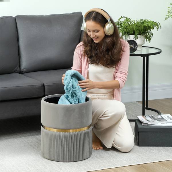 Opberghocker 838-439V00LG grijs - velours - 36 x 44 x 36 cm