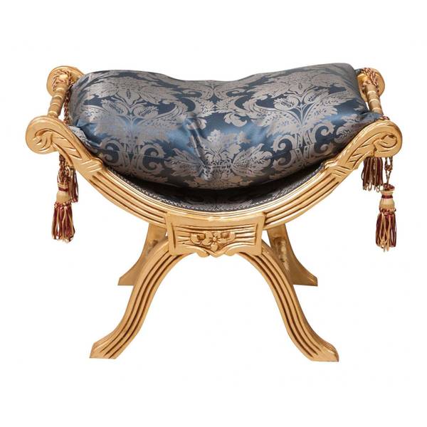 Polsterhocker BISCHOF Blau - Gold - Webstoff - Buche - 74 x 54 x 46 cm