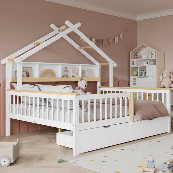Kinderbett WoodyZoom Ⅰ Weiß - Holzwerkstoff - Massivholz - 147 x 152 x 219 cm