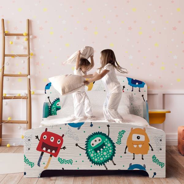 Kinderbett kleine Monster mit Ablage Blau - Rot - Weiß - Holzwerkstoff - Kunststoff - 94 x 60 x 143 cm