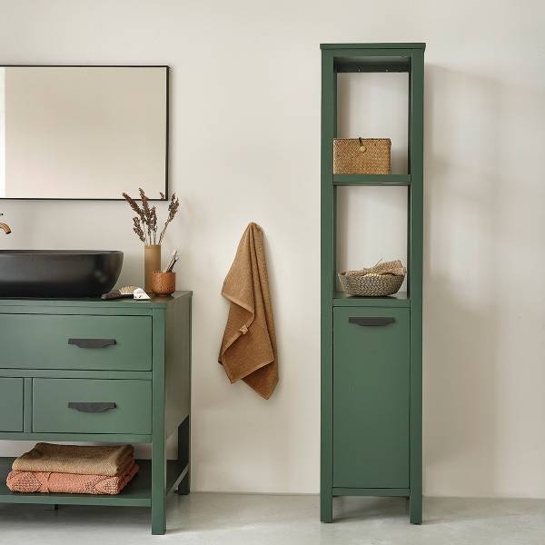 Badezimmer-Hochschrank OLIVIA Grün - Massivholz - 35 x 160 x 35 cm