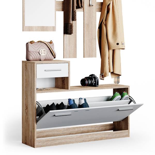 Garderobe Billy 54398 Braun - Weiß - Holzwerkstoff - 100 x 112 x 28 cm