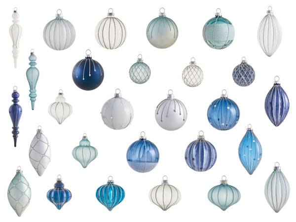 Weihnachtsbaumkugeln SNOWFALL 35-tlg Blau - Silber - Weiß - Glas - 8 x 16 x 8 cm