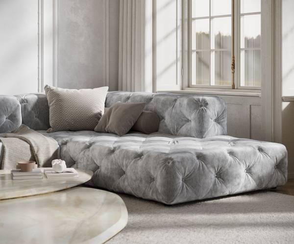 Ecksofa Cosimo Hellgrau - Ecke davorstehend rechts - Ottomane davorstehend rechts