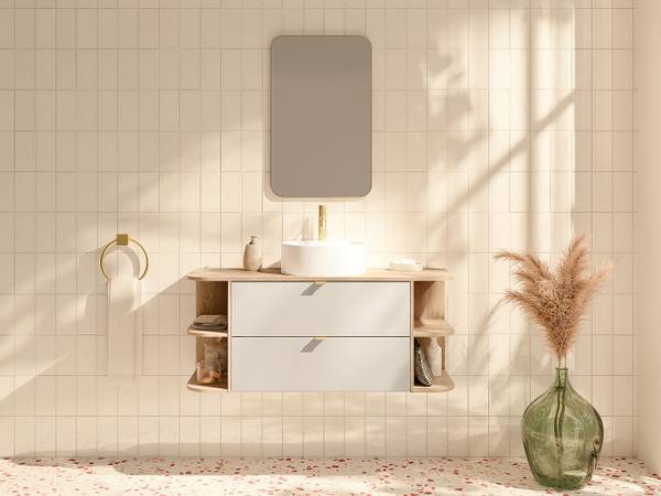 Einzelwaschtisch LAVENA Beige - Braun - Holz teilmassiv - 120 x 50 x 46 cm