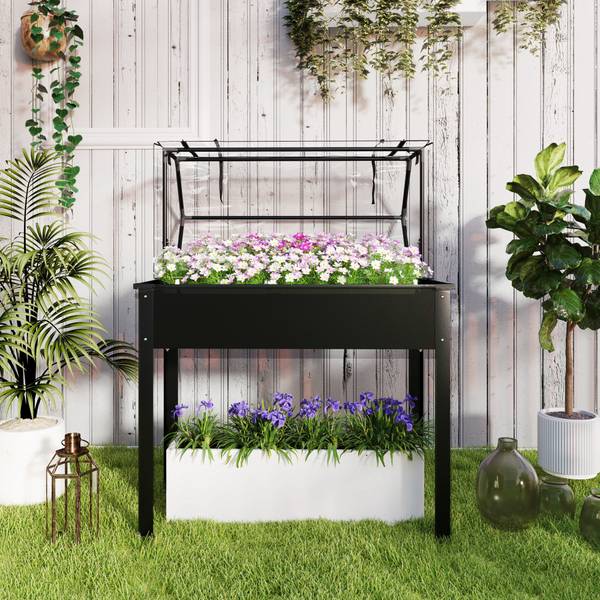 Hochbeet 84H-250V01BK Schwarz - Metall - 48 x 124 x 100 cm