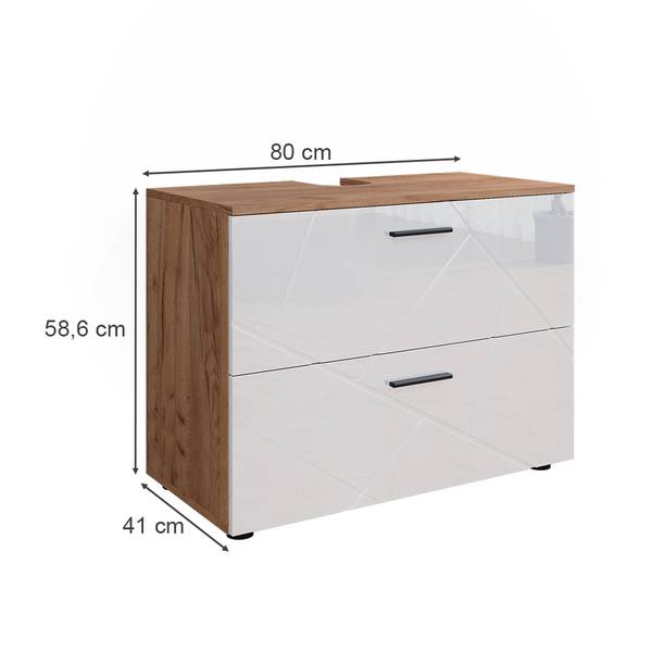 Waschbeckenunterschrank Irma 40513 Hochglanz Weiß - Eiche Dekor