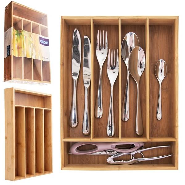 Besteckeinsatz Braun - Bambus - 26 x 5 x 35 cm