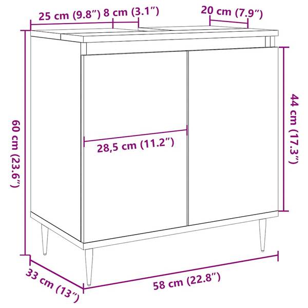 Badkamerkast 857213 grijs - plaatmateriaal op houtbasis - 58 x 60 x 33 cm