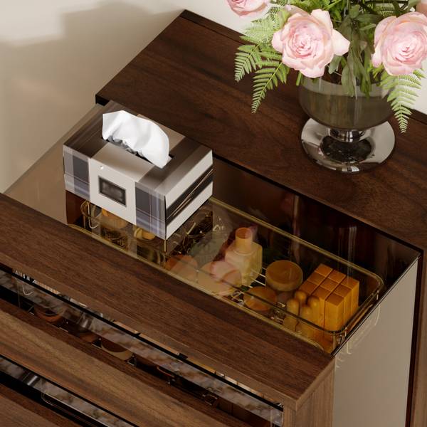 Kommode GCY70 Braun - Holzwerkstoff - Glas - 40 x 81 x 40 cm