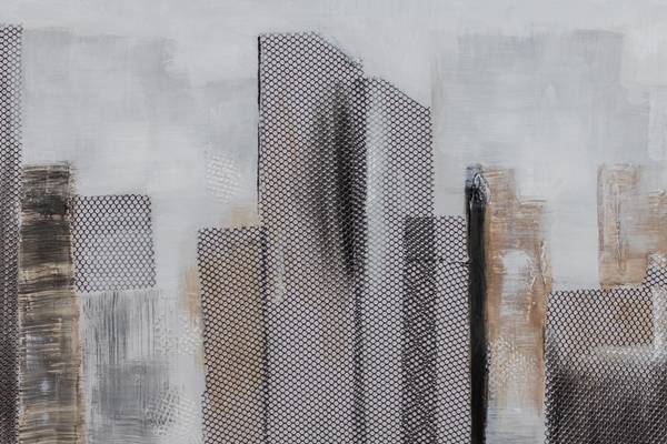 Tableau peint à la main Espace Skyline Gris - Coton - 120 x 40 x 4 cm