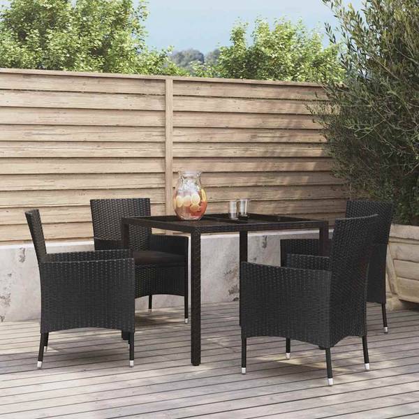 Salle à manger 3029589-1 (lot de 5) Noir - Polyester - Acier - Verre clair - 90 x 75 x 90 cm