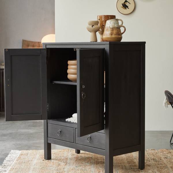 Anrichte Thaki Black Schwarz - Kiefer - 80 x 100 x 40 cm