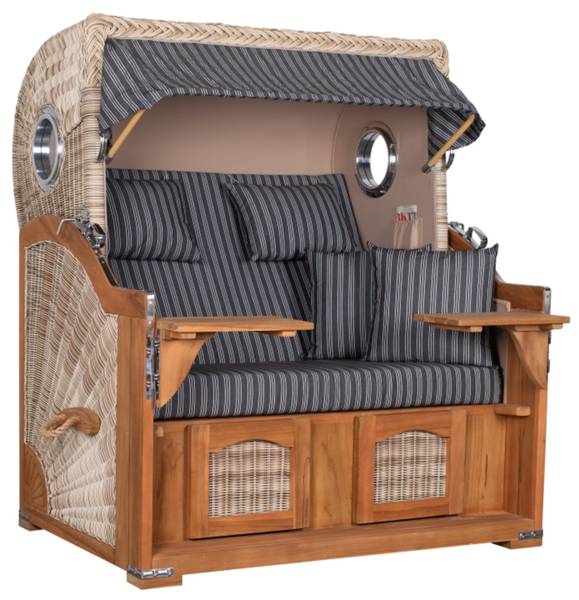 Strandkorb Düne Grande 2,5 Sitzer Grau - Polyester - Teakholz - 142 x 170 x 95 cm