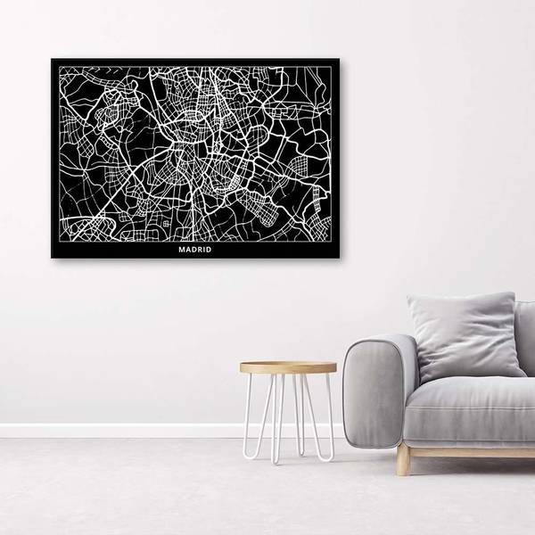 Tableau déco madrid plan de la ville 90 x 60 cm
