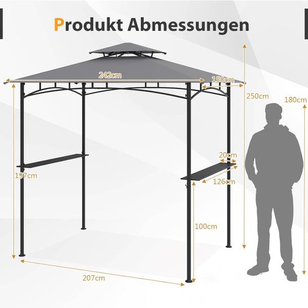 Grillpavillon ZB34509SDDE Grau - Metall - 150 x 250 x 242 cm