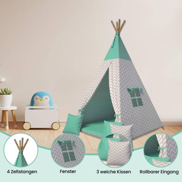 Tipi-Zelt Mit Kissen Indoor Grün