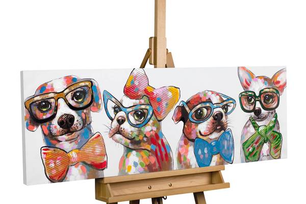 Tableau peint à la main Chiens Portraits Coton - 120 x 40 x 4 cm