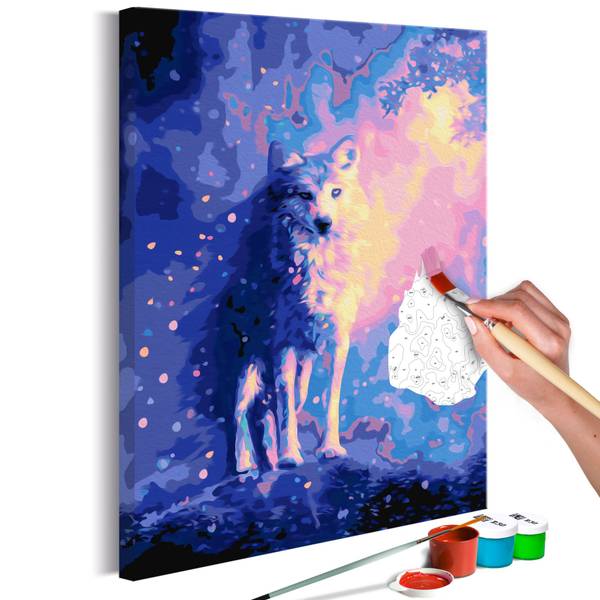 Wandbild Malen nach Zahlen Tiere Iv Violett - Gelb - Baumwollstoff - 40 x 60 x 2 cm