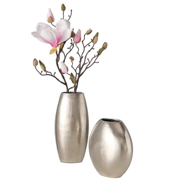 Vase Lunara 2er Set Silber - Metall - 8 x 23 x 17 cm