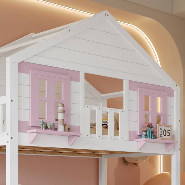 Etagenbett Ava Pink - Weiß - Kiefer - 96 x 211 x 253 cm