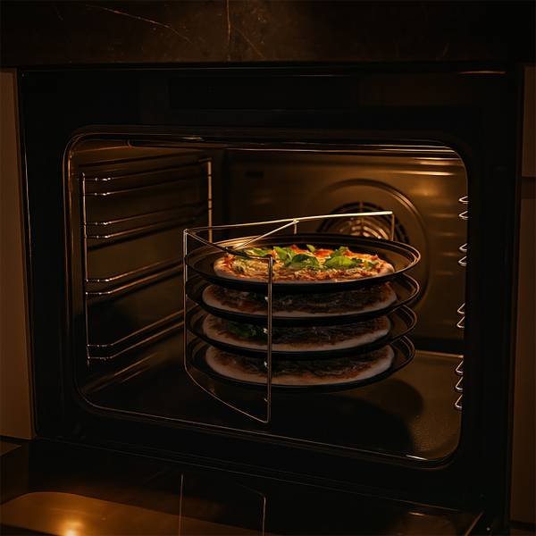 Loch Pizzablech 4er Set mit Gestell Grau - Silber - Stahl - 35 x 21 x 33 cm