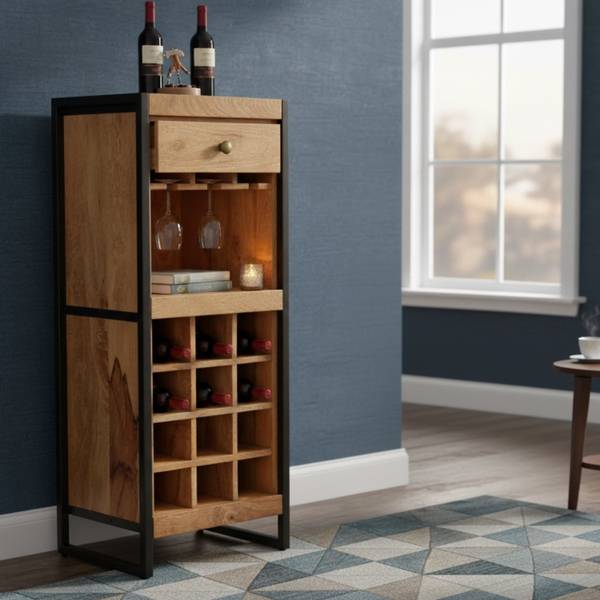 Weinschrank Venosa Braun - Mango - Eisen - 56 x 102 x 45 cm