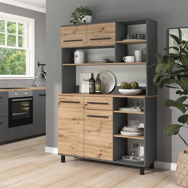 Buffet de cuisine Pure 59911 Anthracite - Imitation chêne noueux - Largeur : 121 cm