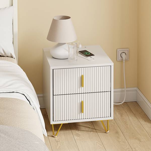 Nachttisch FBT115-E-W Weiß - Holzwerkstoff - Massivholz - Holz teilmassiv - 40 x 47 x 40 cm