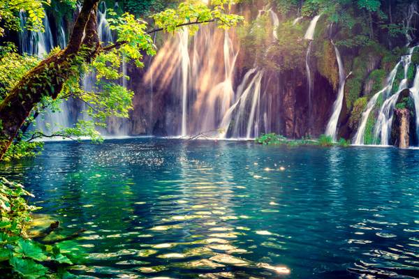 Fototapete WASSERFALL Pflanzen Natur 3D 400 x 280 x 280 cm