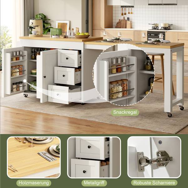 Kücheninsel Eos Ⅰ Braun - Weiß - Holzwerkstoff - Metall - 116 x 89 x 45 cm