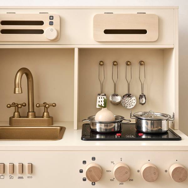 Speelkeuken XL NOISETTE incl 7 dlg beige - plaatmateriaal op houtbasis - 85 x 89 x 31 cm