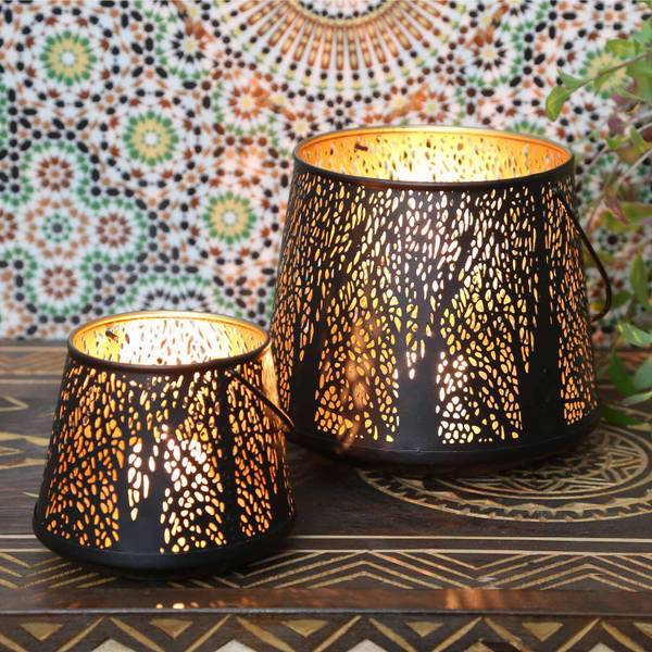 Orientalisches Windlicht Como 2er Set Schwarz - Metall - 19 x 18 x 19 cm