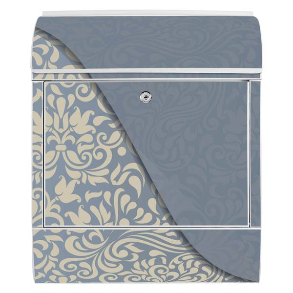 Briefkasten Stahl Blaues Ornament Weiß - Stahl - 38 x 46 x 13 cm