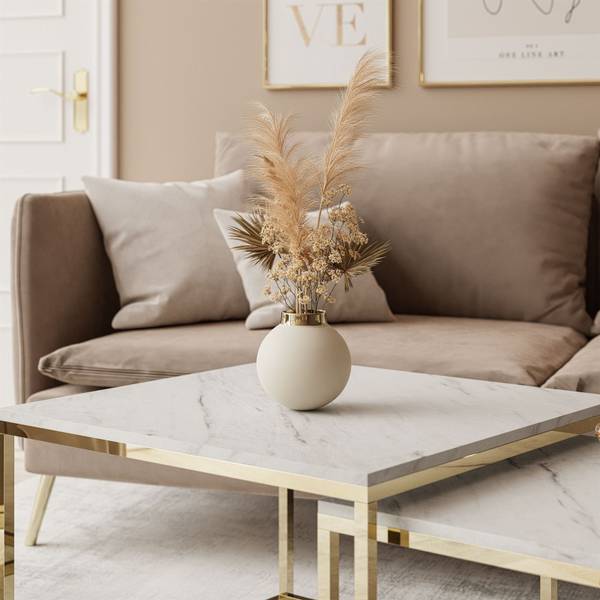 YOSHI LEVANTO 2 in 1 Couchtisch Gold - Weiß - Holzwerkstoff - 70 x 41 x 70 cm