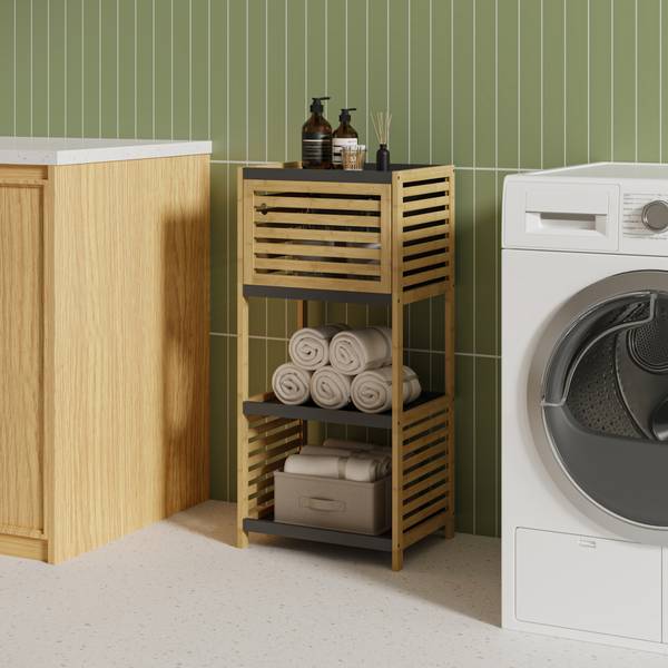 Badregal Kydesby Beige - Grau - Bambus - Holzwerkstoff - 39 x 83 x 30 cm