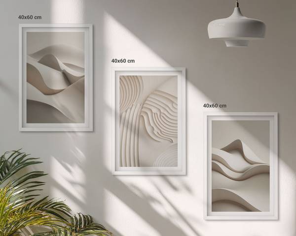 Schilderijenset Beige Golven 3-delig wit - 40 x 60 cm - Aantal delen in de set: 3