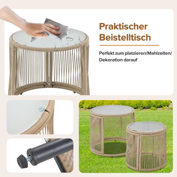 Salon de jardin 4 pièces Phanes Ⅱ Beige - Tissé à plat - Polyester - Fer - 124 x 80 x 187 cm