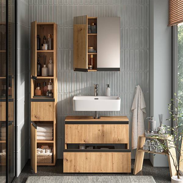 Badmöbel-Set Torren 59599 3er Set Braun - Holzwerkstoff - 80 x 58 x 35 cm