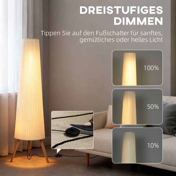 Stehlampe B31-613V90WT Weiß - Baumwollstoff - 46 x 153 x 46 cm