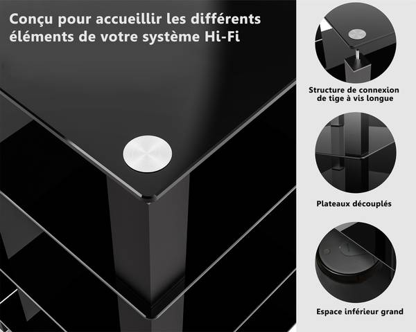 TV Rack Hifi Regal Schwarz - Glas - Metall - 43 x 77 x 47 cm
