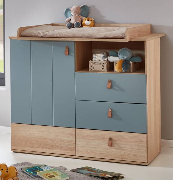 Wickelkommode Roofy mit Self-Soft-Close Braun - Grün - Holzverbundwerkstoff - 101 x 94 x 77 cm
