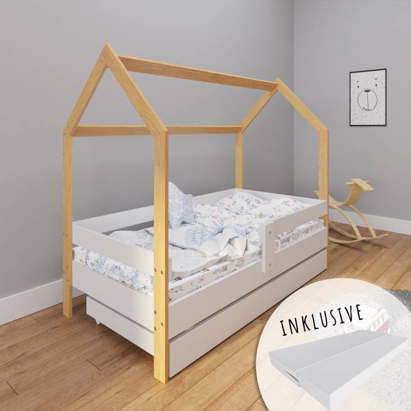 Hausbett Elias Weiß - Massivholz - 80 x 143 x 160 cm