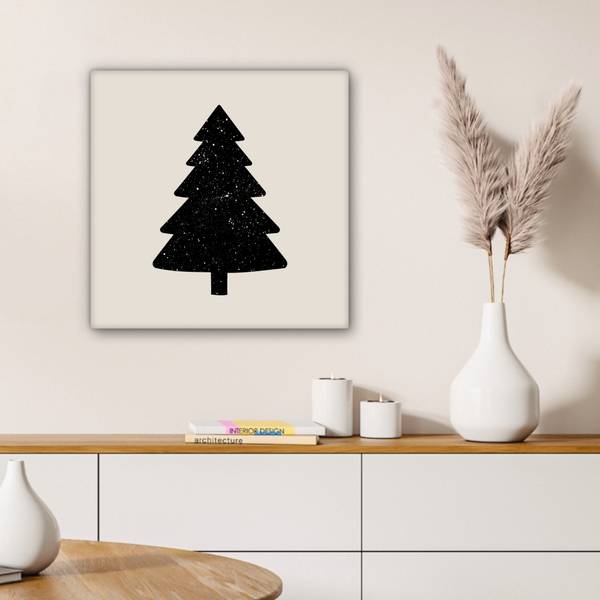 TABLEAU SUR TOILE Sapin de Noël Noir - Coton - 50 x 50 x 2 cm